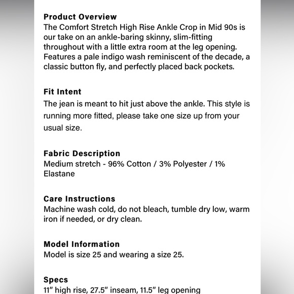 RE/DONE| New 90s High Rise Ankle Crop Jeans (size:27) - Picture 9 of 9